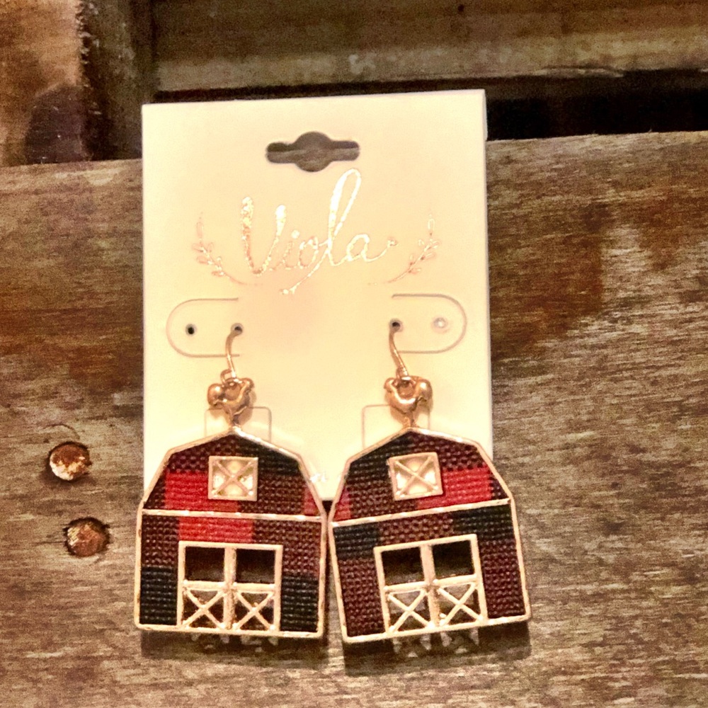 Red Buffalo Plaid Barn Earrings